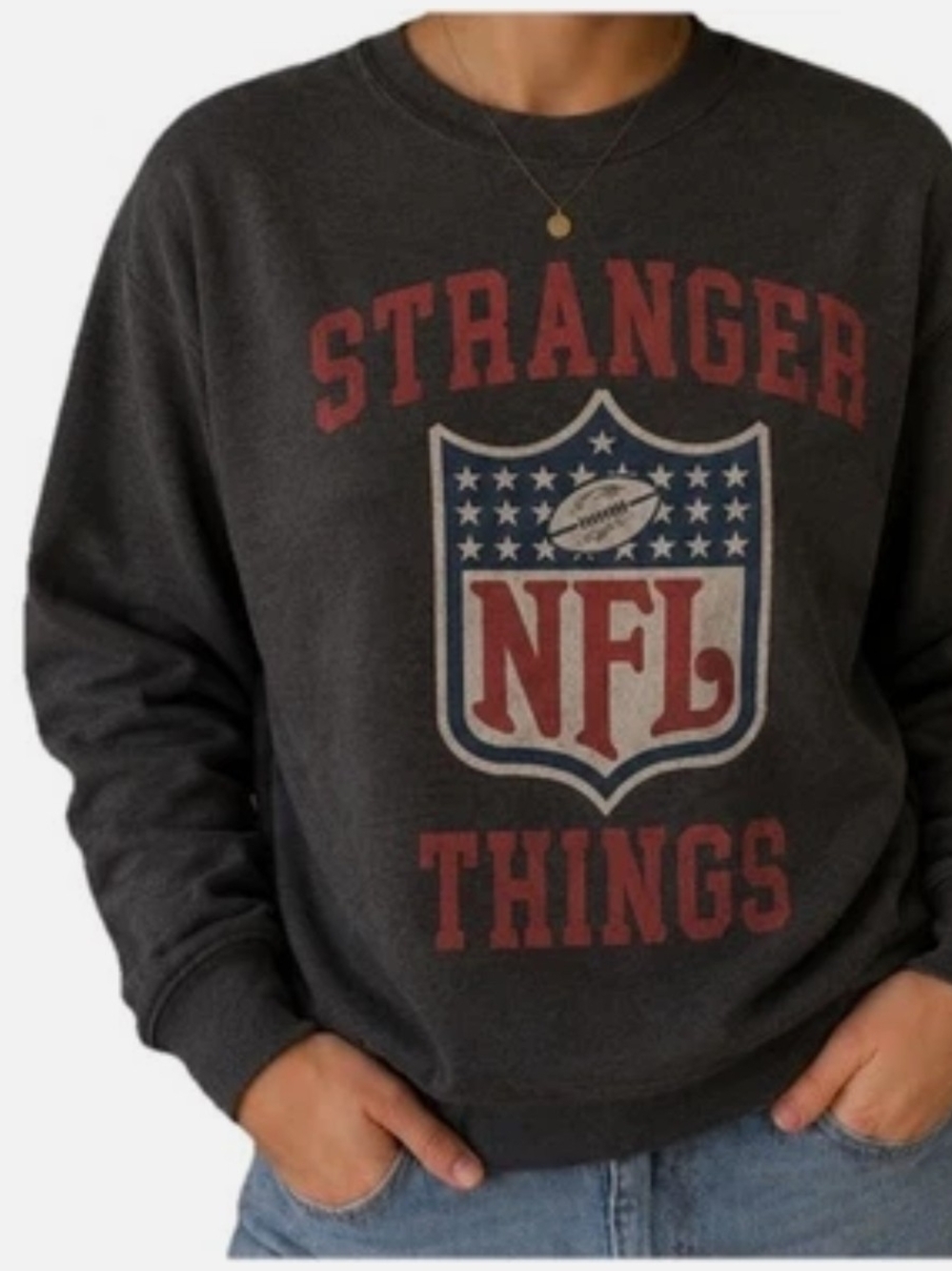 NFL Stranger Things Gray Crewneck Sweatshirt Football Officially Licensed Size L